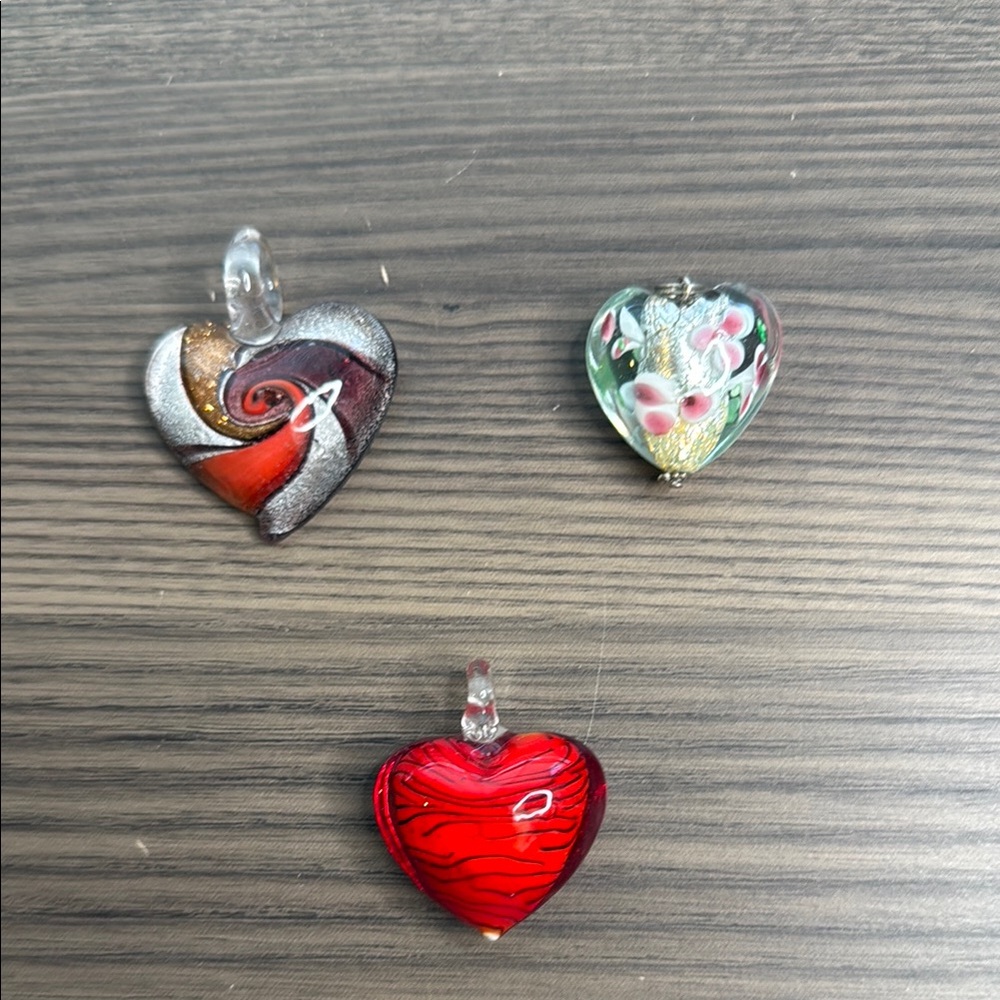 Colorful Glass Heart Pendants Set